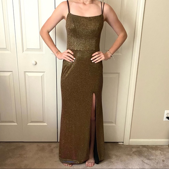 Prom Formal Dress Gown Bodycon Bronze Pink Shimmer by Stacy Sklar - Picture 4 of 13